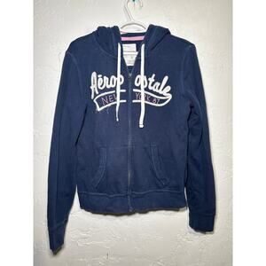 Aeropostale distressed logo full zip‎ hooded sweatshirt womens large y2k preppy